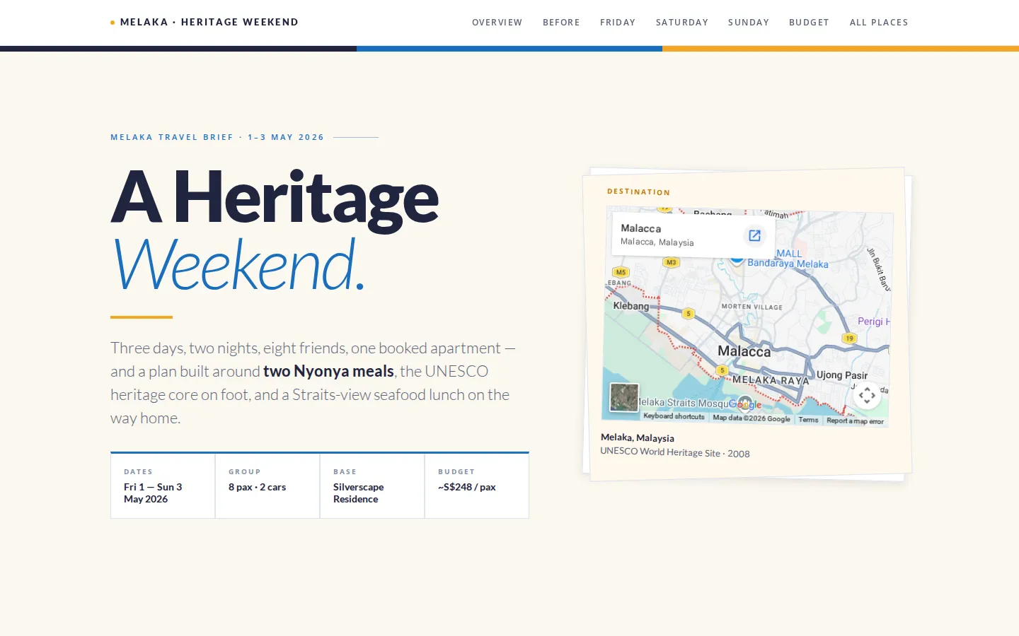 Melaka Heritage Weekend — live site preview